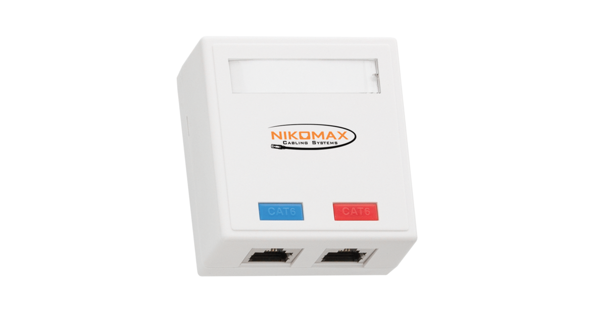 

Розетка RJ-45+RJ-45 открытый монтаж категория 6, экранированная, NIKOMAX (NMC-WO2SE2-WT)