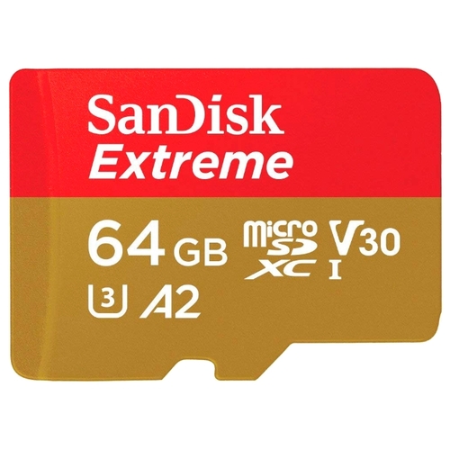 

Карта памяти 64Gb microSDXC Sandisk Extreme Class 10 UHS-I U3 V30 A2 + адаптер, SDSQXA2-064G-GN6MA