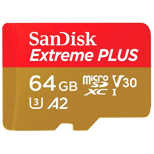

Карта памяти 64Gb microSDXC Sandisk Extreme Plus Class 10 UHS-I U3 V30 A2 + адаптер, SDSQXBZ-064G-GN6MA