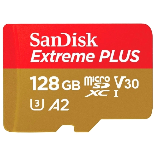 

Карта памяти 128Gb microSDXC Sandisk Extreme Plus Class 10 UHS Class 3, UHS-I + адаптер (SDSQXBZ-128G-GN6MA), SDSQXBZ-128G-GN6MA