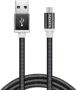 Кабель MicroUSB-USB, ADATA, 1m, черный, покрытие разъемов никел. сталь (AMUCAL-100CMK-CBK)