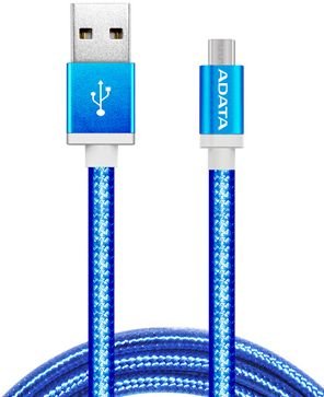 Кабель MicroUSB-USB ADATA 1m синий покрытие разъемов никел сталь AMUCAL-100CMK-CBL 425₽