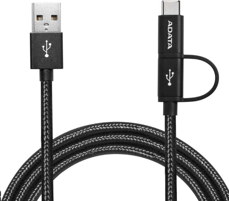 

Кабель ADATA USB 2.0(AM)-Type-C, +microUSB, 1м, черный (ACM32IN1-100CMK-CBK)