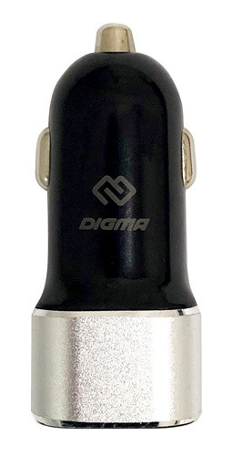 Автомобильное зарядное устройство Digma DGCC-1U-2.1A-BS, USB, 2.1А, черный/серебристый