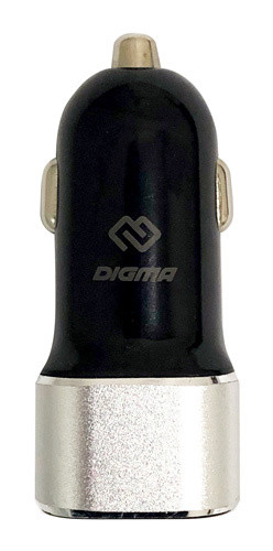 Автомобильное зарядное устройство Digma DGCC-2U-3A-BS, 2xUSB, 3А, черный/серебристый