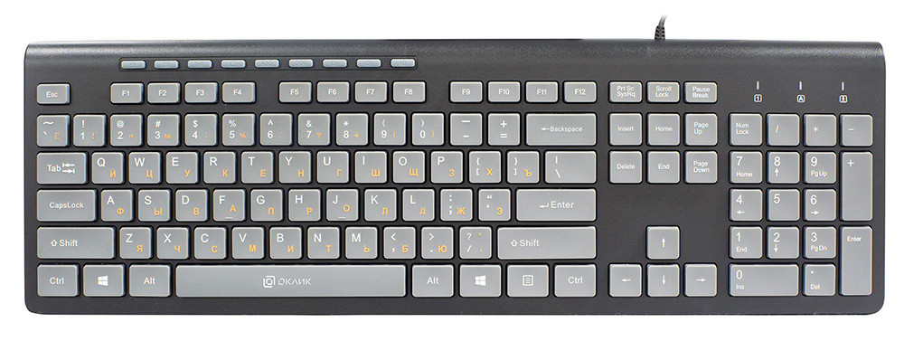 

Клавиатура проводная Oklick 480M, мембранная, USB, черный/серый, 480M