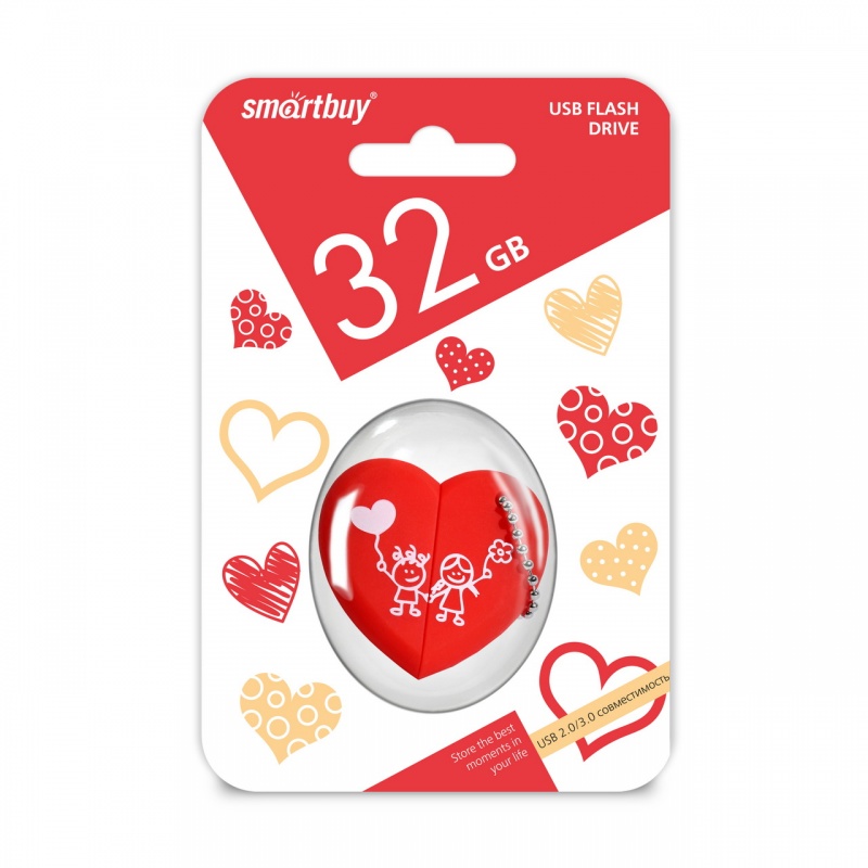

Флешка 32Gb USB 2.0 SmartBuy Wild Series Heart, красный (SB32GBHeart), Wild Series Heart