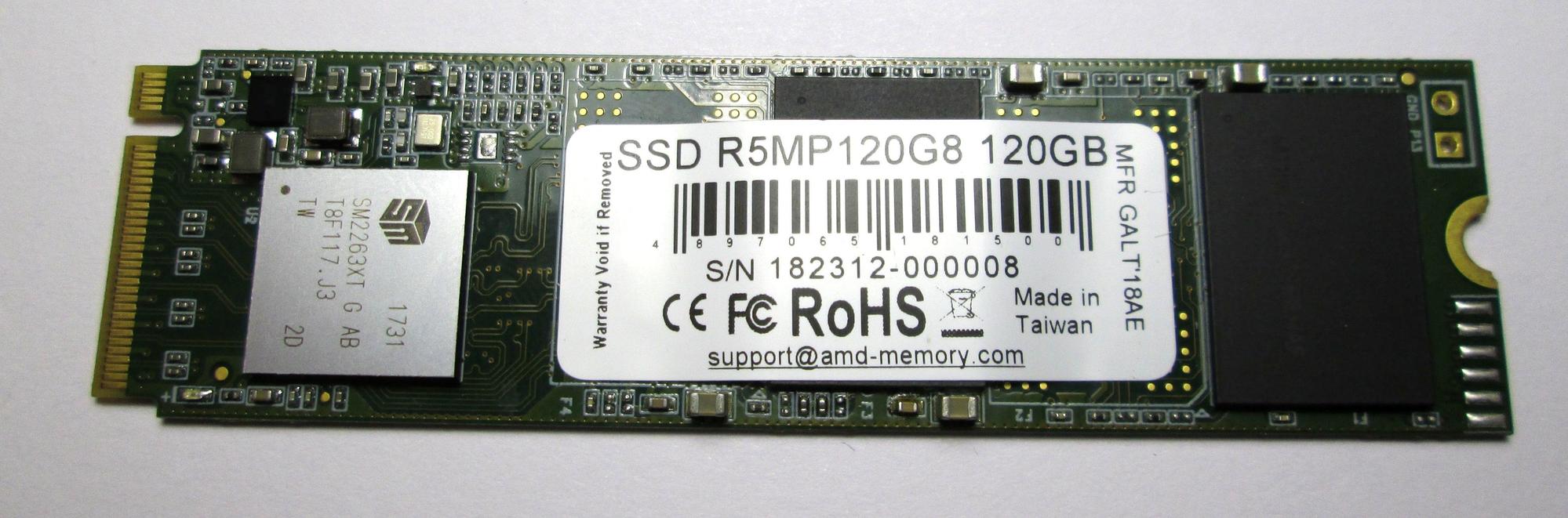 

Твердотельный накопитель (SSD) AMD 120Gb Radeon R5, 2280, M.2, NVMe (R5MP120G8)