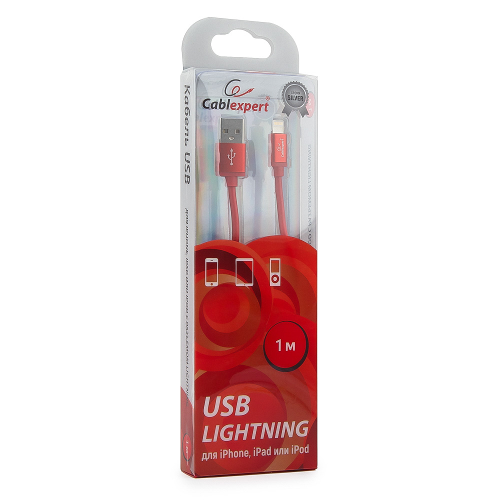 

Кабель USB-Lightning, Cablexpert , 1m, красный, блистер (CC-S-APUSB01R-1M)