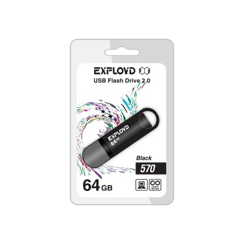 

Флешка 64Gb USB 2.0 EXPLOYD 570, черный (EX-64GB-570-Black), 570