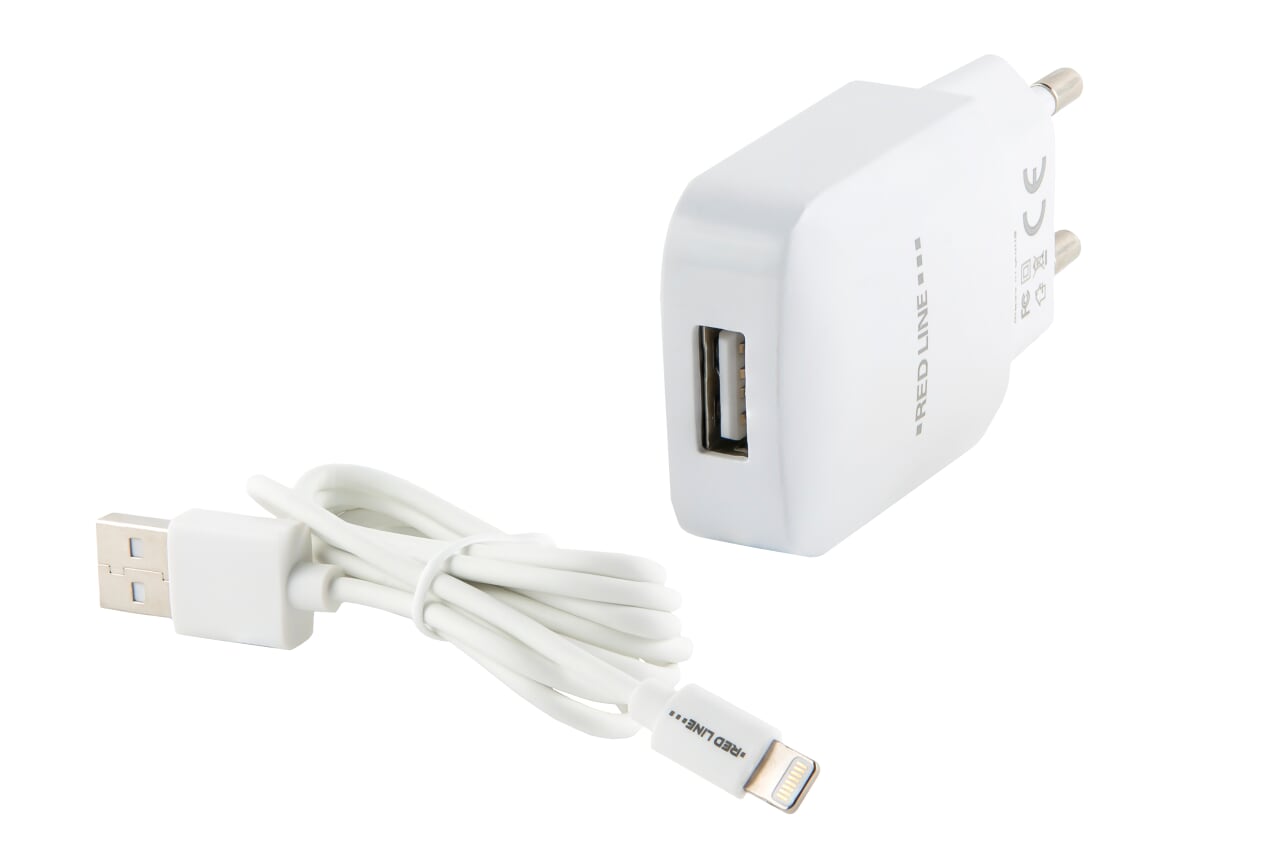 

Сетевое зарядное устройство Red Line NTC-2.4А, 1USB, 2.4A, белый (УТ000013627), 8pin Lightning c MFI, NTC-2.4А