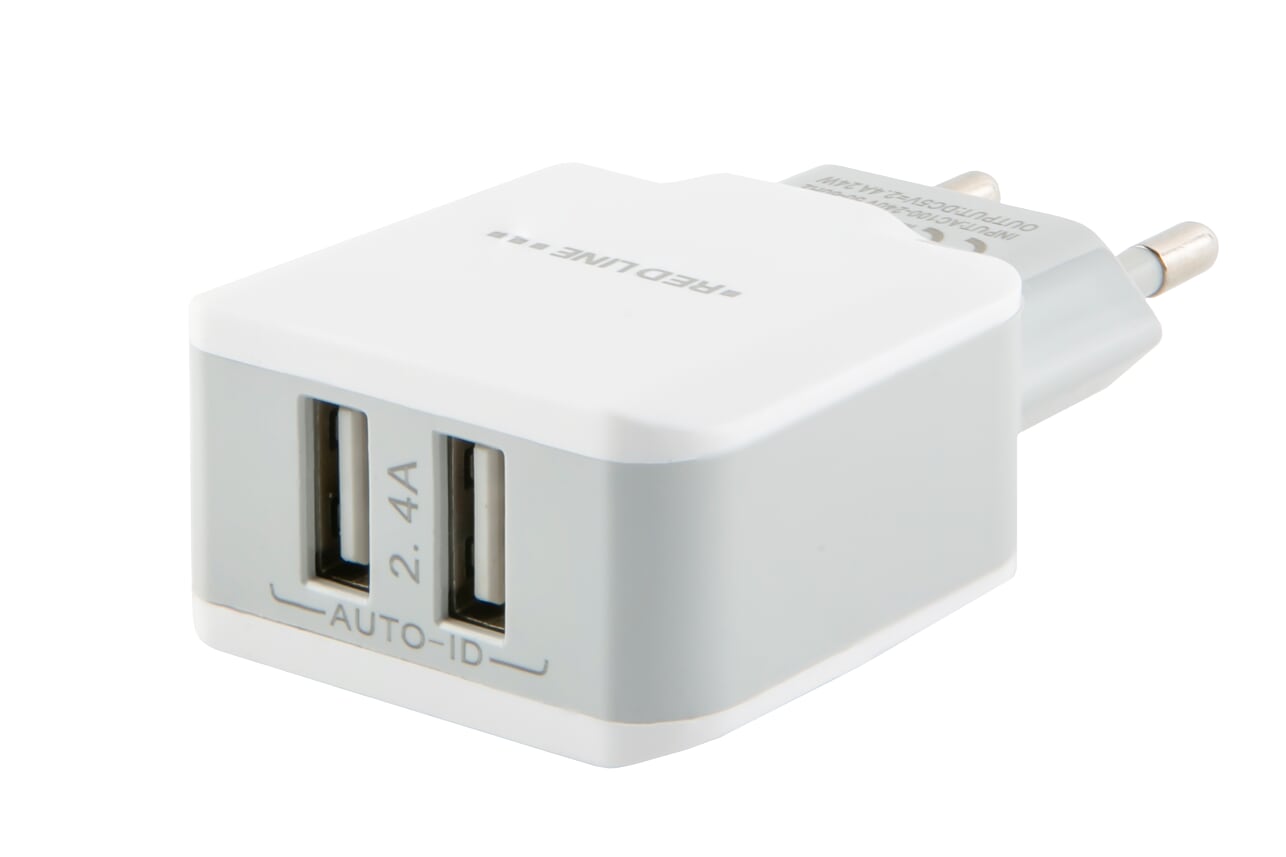 

Сетевое зарядное устройство Red Line NC-2.4A, 2USB, 2.4A, белый (УТ000013631), Lightning 8pin, NC-2.4A