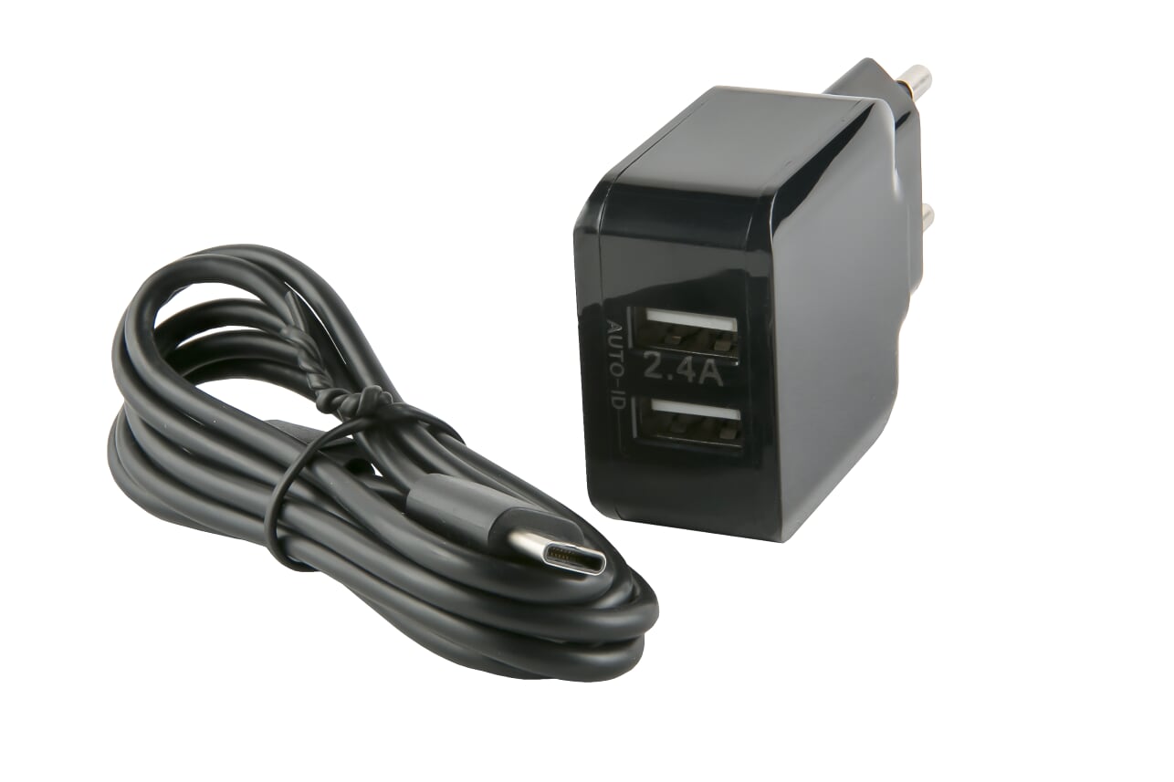 Сетевое зарядное устройство Red Line NC-2.4A, 2USB, 2.4A, черный (УТ000013632), кабель USB Type C - фото 1