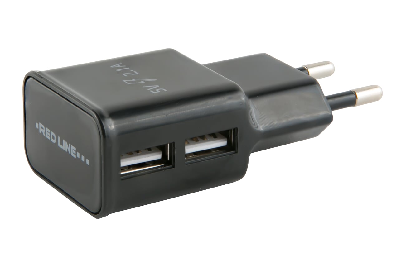 

Сетевое зарядное устройство Red Line NT-2A, 2USB, 2.1A, черный (УТ000013638), кабель microUSB, NT-2A