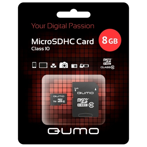 

Карта памяти 8Gb microSDHC Qumo Class 10 UHS-I U1 + адаптер (QM8GMICSDHC10U1), QM8GMICSDHC10U1