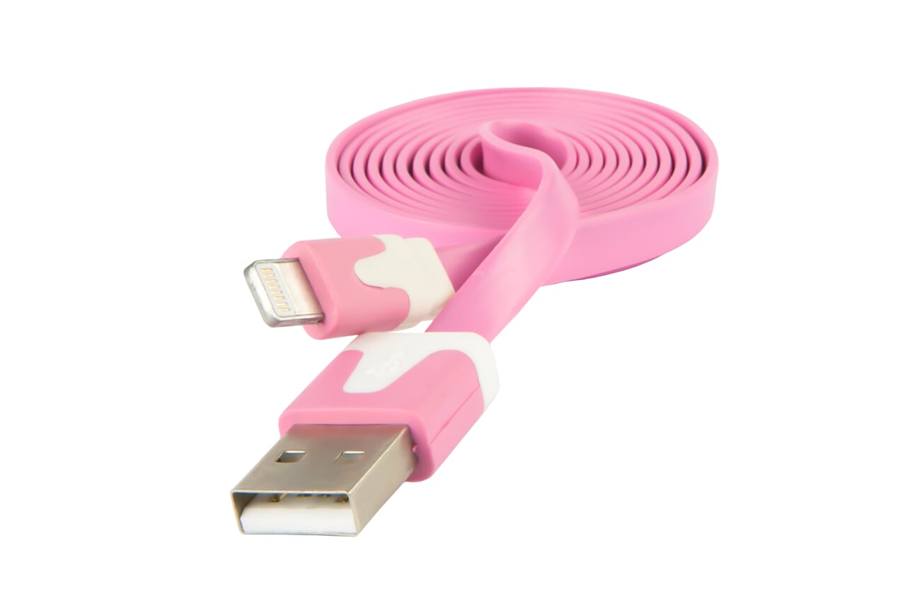 Кабель USB-Lightning 8-pin, Red Line, 1m, розовый, плоский, lite - фото 1