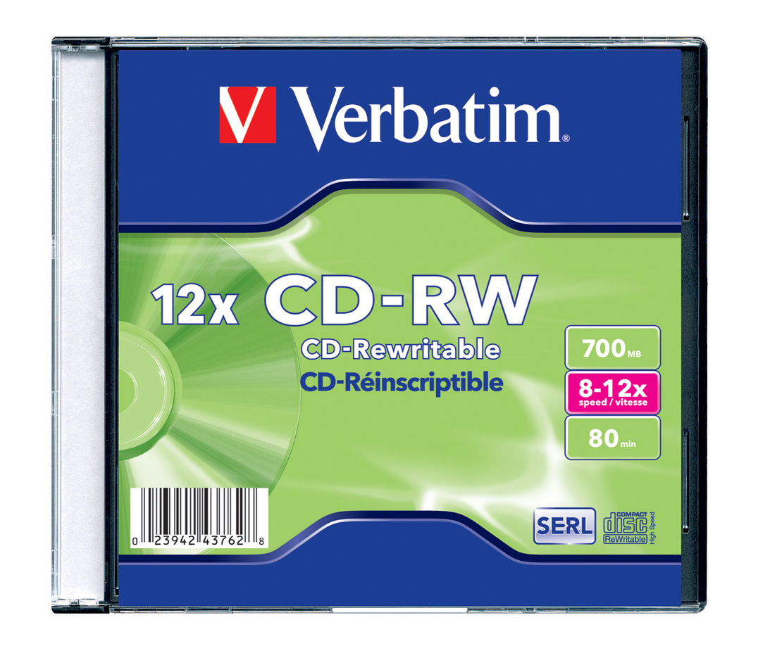 Диск CD-RW 700Mb 12x Verbatim, Slim Case
