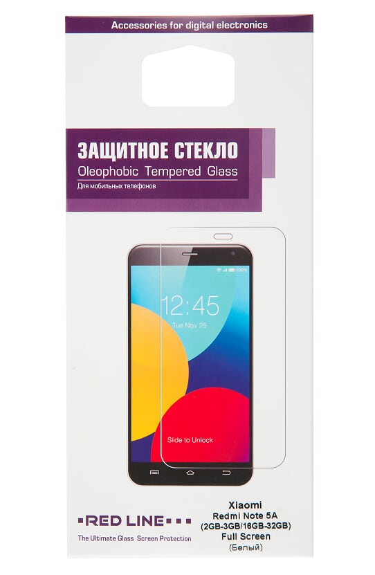 

Защитное стекло Red Line для смартфона Xiaomi Redmi Note 5A (2Gb-3Gb/16Gb-32Gb) Full Screen, с белой рамкой (УТ000013318)