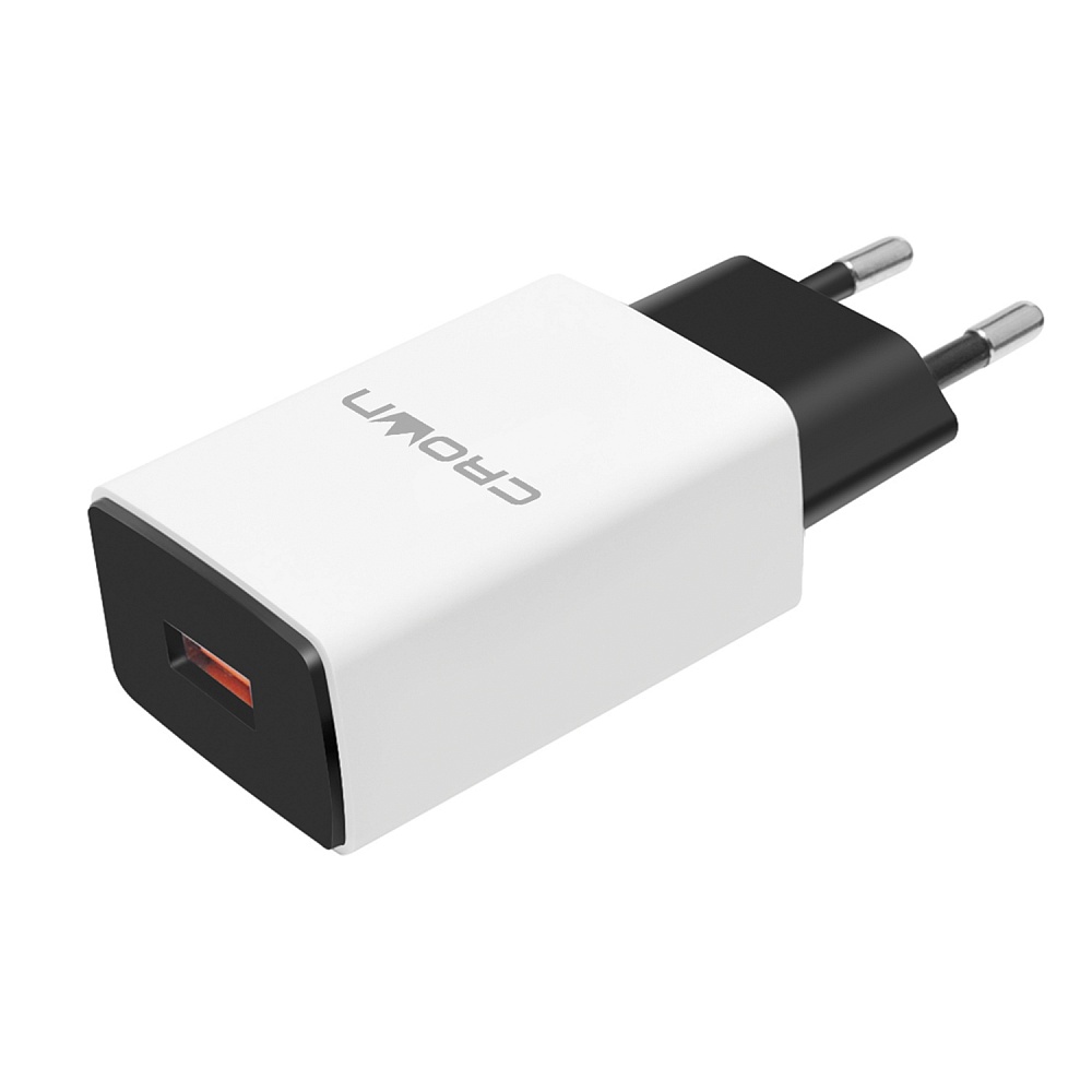 

Сетевое зарядное устройство Crown CMWC-3061F, 1USB, Quick Charge, 3A, черный/белый, CMWC-3061F