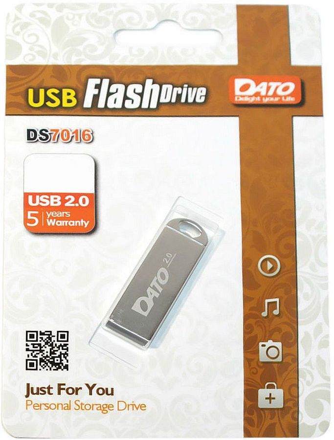 Флешка 16Gb USB 2.0 Dato DS7016, серебристый (DS7016-16G)