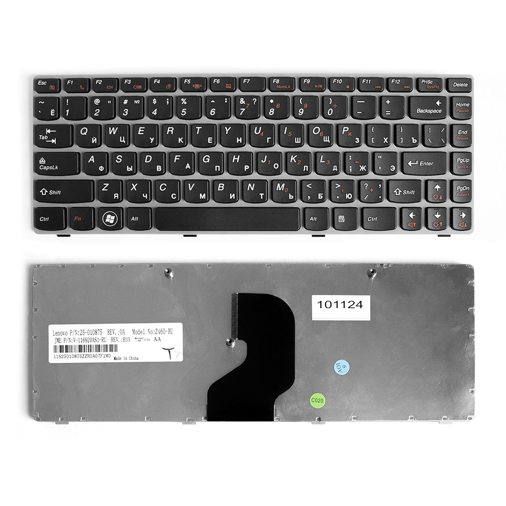 

Клавиатура TopON для Lenovo IdeaPad Z450, Z460, Z460A Series, плоский Enter, черная, с серой рамкой (KB-101124), KB-101124
