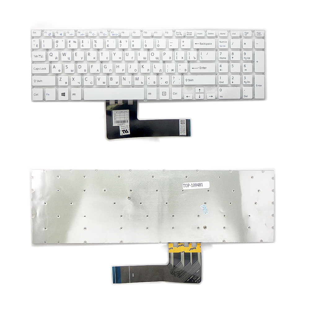 

Клавиатура TopON для Sony Vaio Fit 15, FIT15, SVF15, SVF152 Series, плоский Enter, белая, без рамки (TOP-100481), TOP-100481