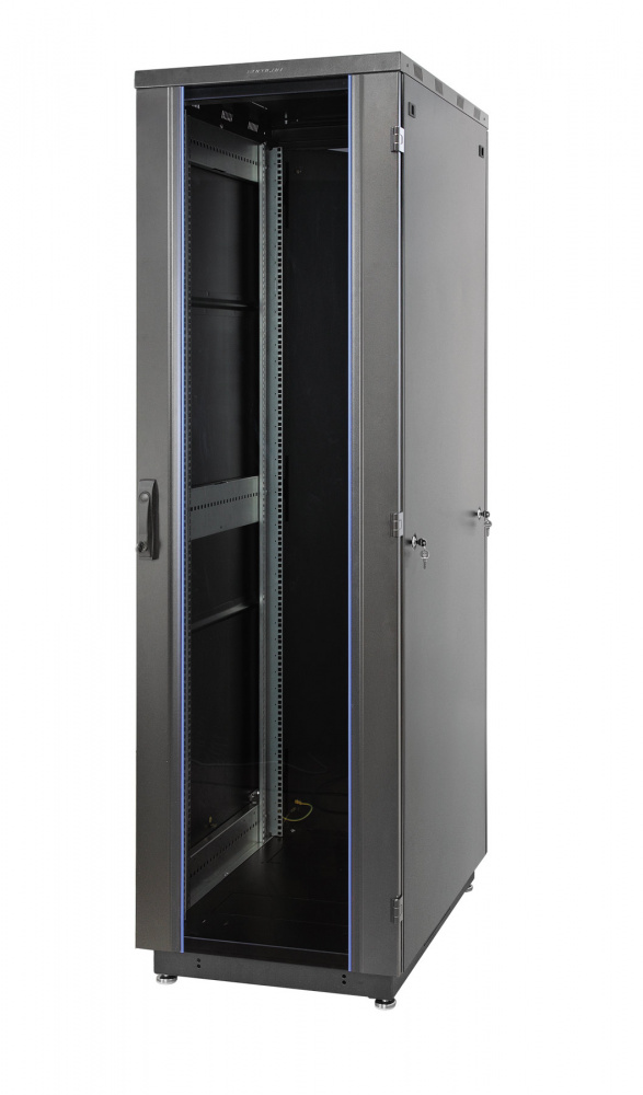 Шкаф напольный 22U 600x600, стекло, черный, разборный, S3000 (60F-22-66-31BL), Eurolan, Racknet