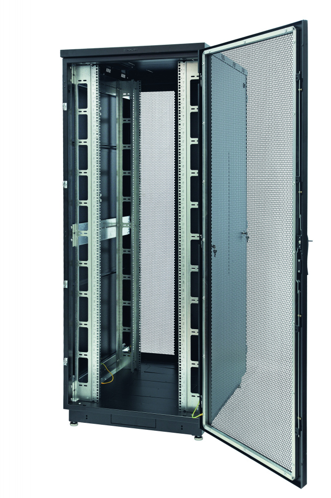 Шкаф телекоммуникационный напольный 42U 800x1000, перфорация, черный, разборный (3 места), Eurolan Racknet S3000 (60F-42-8A-34BL)