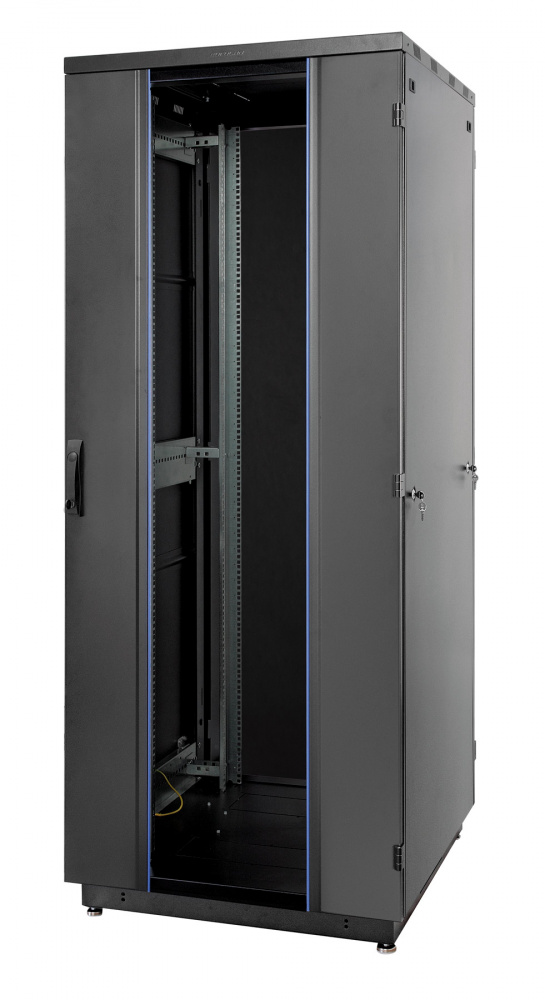 Шкаф напольный 42U 800x800, стекло/металл, черный, разборный (3 места), S3000 (60F-42-88-31BL), Eurolan, Racknet