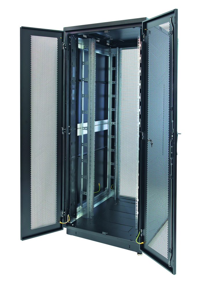 Шкаф напольный 47U 800x800, перфорация, черный, разборный (3 места), S3000 (60F-47-88-35BL), Eurolan, Racknet