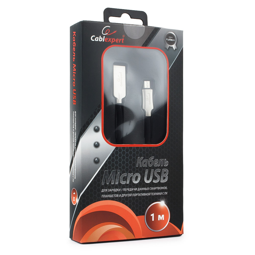 

Кабель USB2.0(Am)-micro, Cablexpert, 1m, черный, серия Platinum (CC-P-mUSB02Bk-1M)