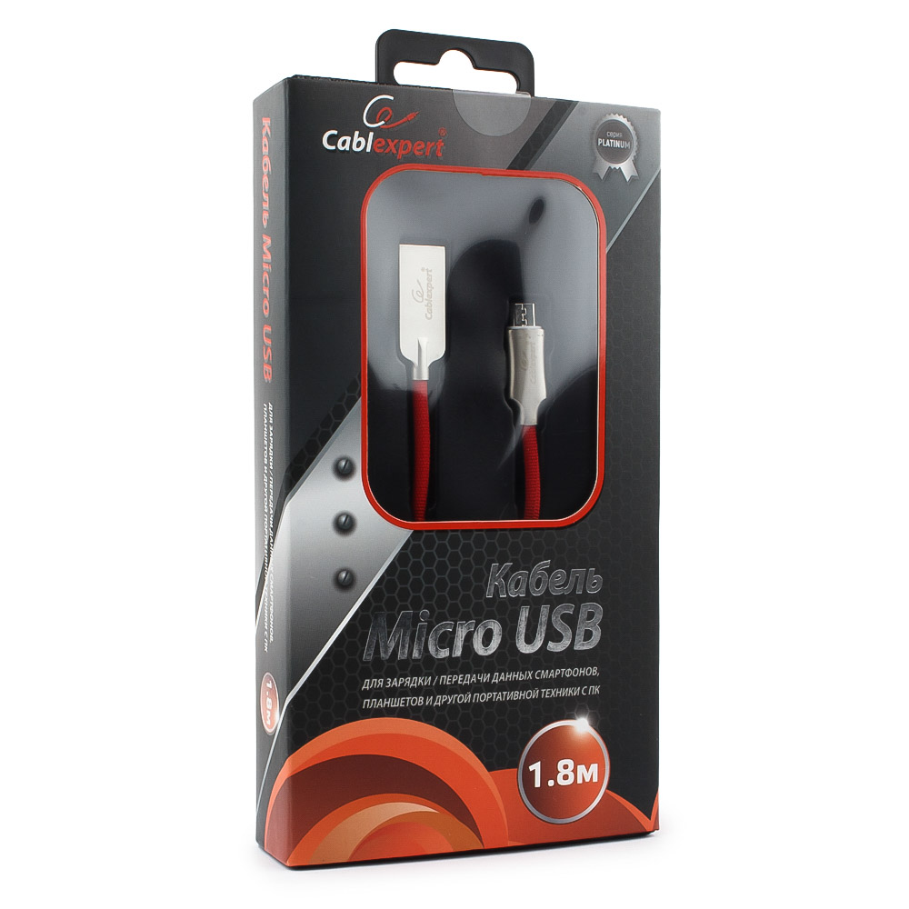 

Кабель USB2.0(Am)-micro, Cablexpert, 1.8m, красный, серия Platinum (CC-P-mUSB02R-1.8M)