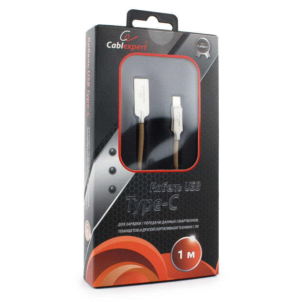 

Кабель USB2.0(Am)-Type-C, Cablexpert, серия Platinum, блистер, 1м, золотистый (CC-P-USBC02Gd-1M)