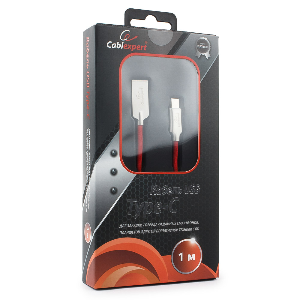 

Кабель USB2.0(Am)-Type-C, Cablexpert, серия Platinum, блистер, 1м, красный (CC-P-USBC02R-1M)
