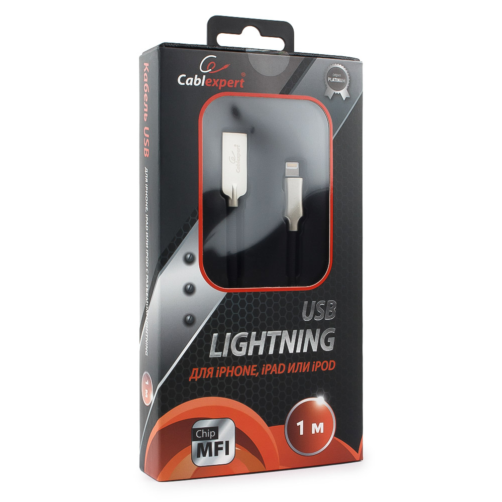 

Кабель USB2.0(Am)-Lightning 8-pin, Cablexpert, 1m, черный, серия Platinum, блистер (CC-P-APUSB02Bk-1M)