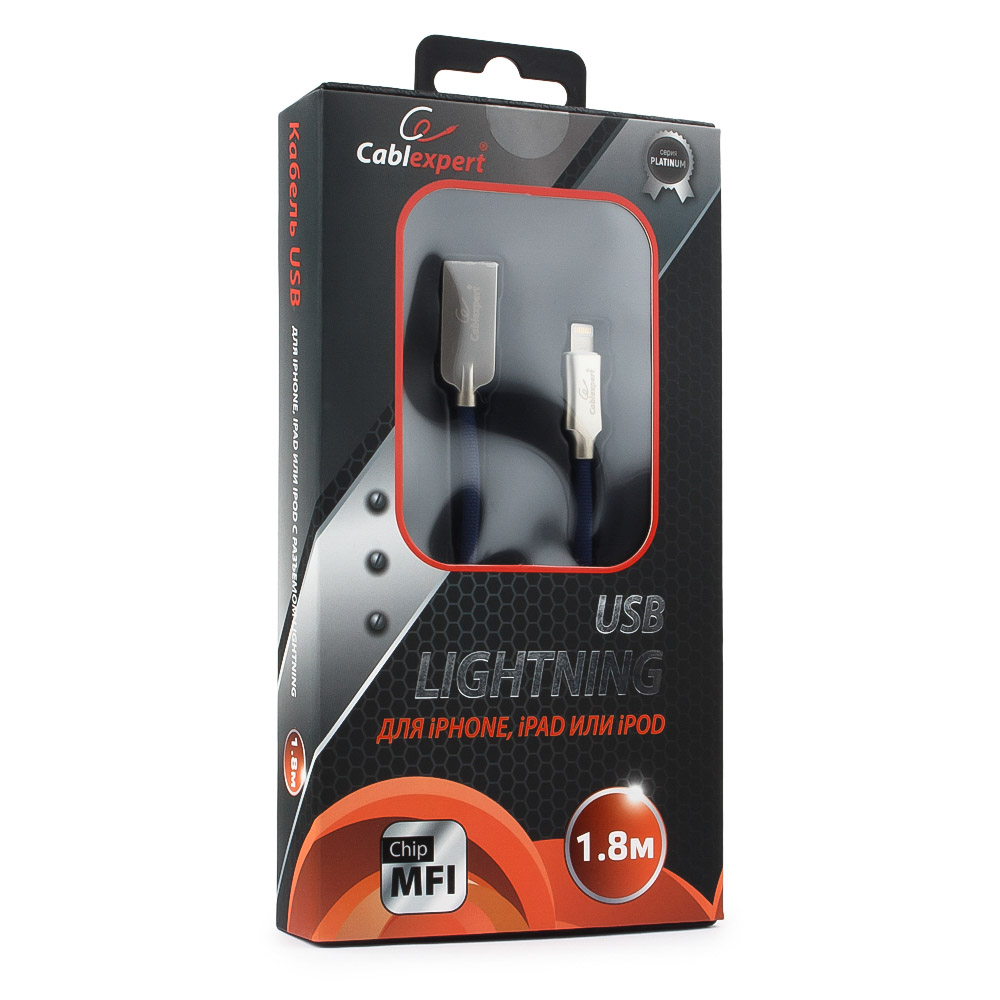 

Кабель USB2.0(Am)-Lightning 8-pin, Cablexpert, 1.8m, синий, серия Platinum, блистер (CC-P-APUSB02Bl-1.8M)