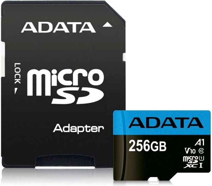 

Карта памяти 256Gb microSDXC ADATA Class 10 UHS-I U1 + адаптер, AUSDX256GUICL10A1-RA1