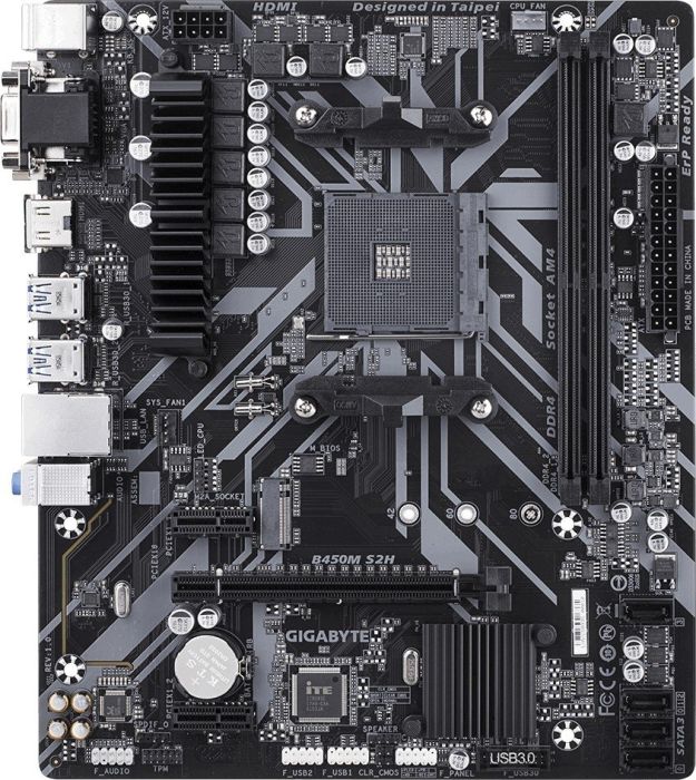

Материнская плата GIGABYTE B450M S2H, SocketAM4, AMD B450, 2xDDR4, PCI-Ex16, 4SATA3, 7.1-ch, GLAN, 6USB 3.1, VGA, DVI, HDMI, mATX, Retail, B450M S2H