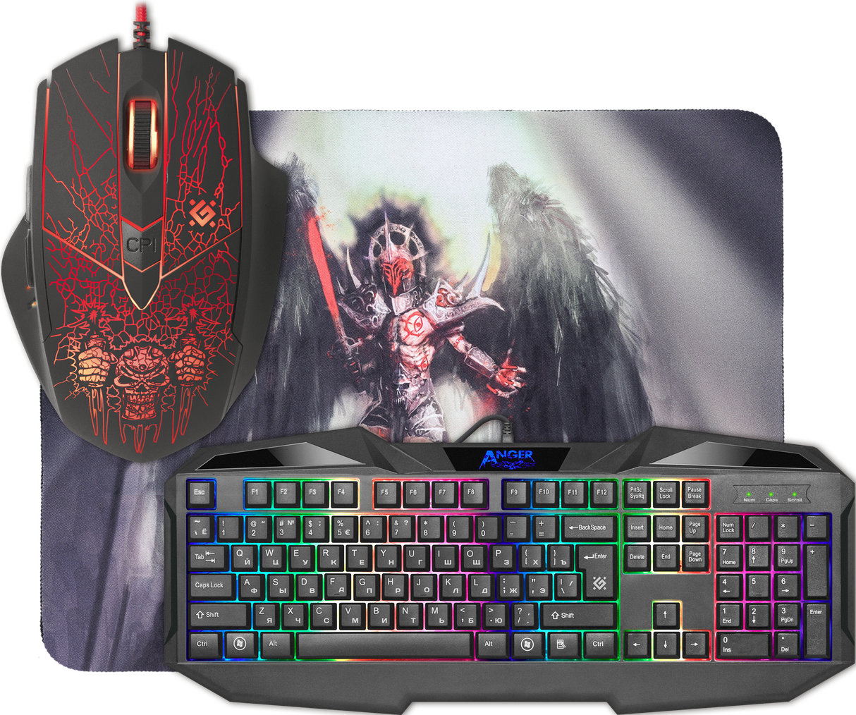 

Клавиатура + мышь + коврик Defender Anger MKP-019 RU, USB, черный (52019), Anger MKP-019 RU