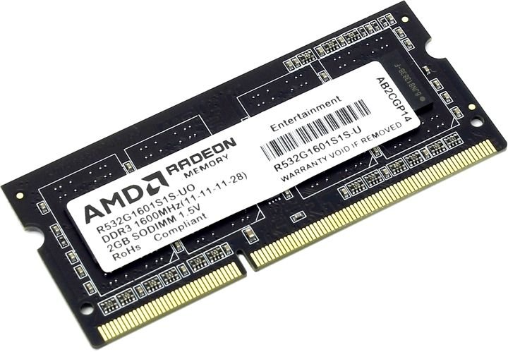 

Память DDR3 SODIMM 2Gb, 1600MHz, CL11, 1.5 В, AMD, R5 Entertainment (R532G1601S1S-U), R532G1601S1S-U