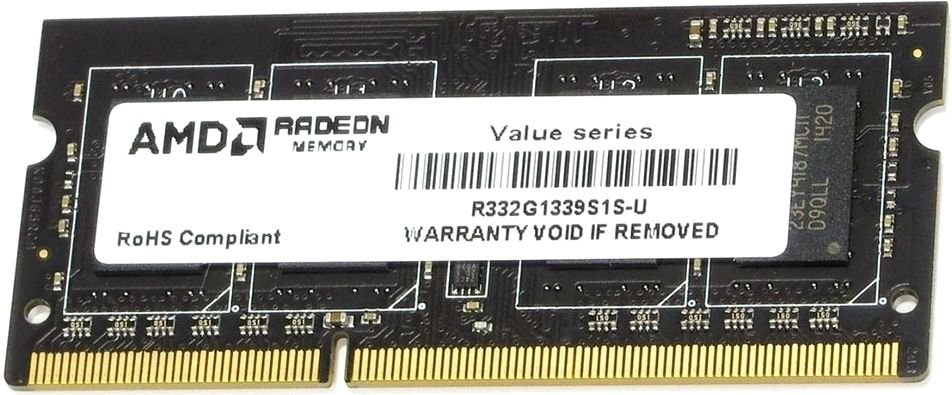

Память DDR3 SODIMM 2Gb, 1333MHz, CL9, 1.5V AMD R3 Value Series Black (R332G1339S1S-U), R332G1339S1S-U