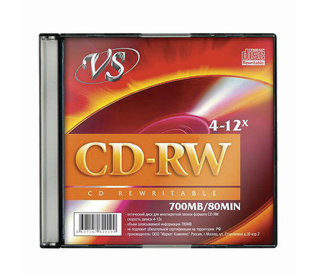 VS Диск CD-RW VS 700 Mb, 12x, Slim Case (1), (1/200) (VSCDRWSL01) [10000046082]
