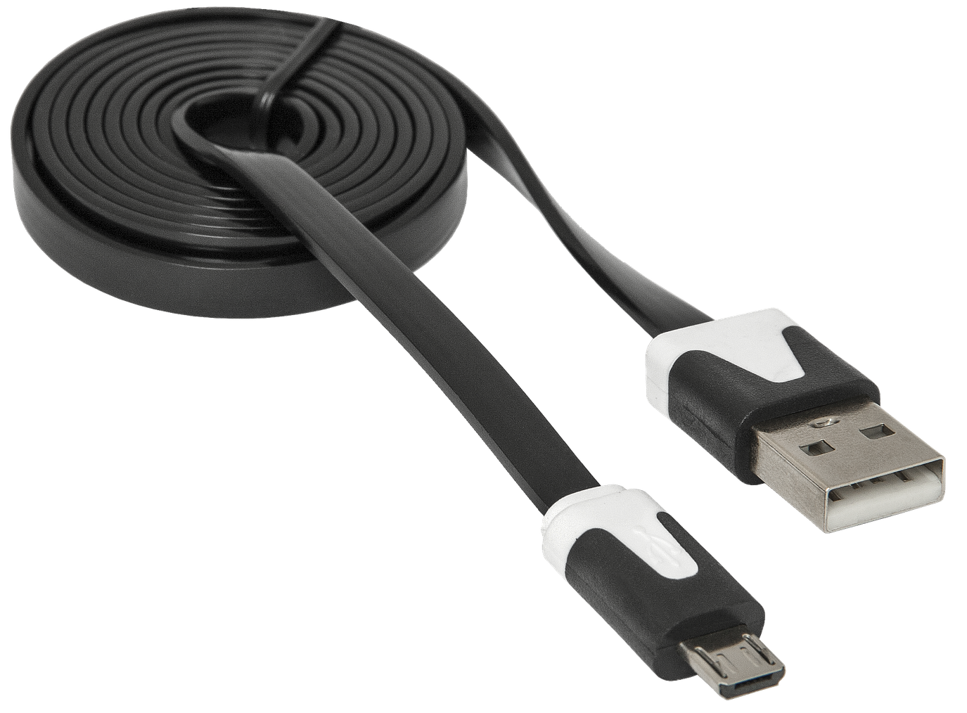 Кабель USB 2.0(AM)-microUSB 2.0(BM), Defender, 1m, черный/белый, плоский (USB08-03P/87475)