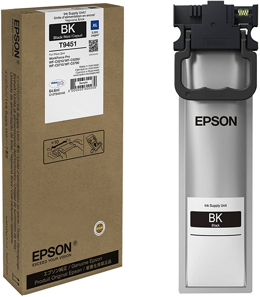 

Картридж струйный Epson Т9451 (C13T945140), черный, оригинальный, объем 64.6мл, ресурс 5000 страниц, для WorkForce Pro WF-C5210/WF-C5290/WF-C5710/WF-C5790, Т9451