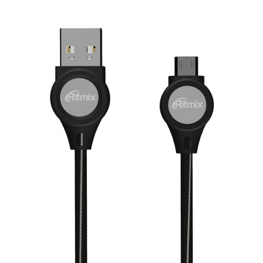 

Кабель USB-microUSB 2.0, Ritmix, 1m, черный, тканевая оплетка, LED подсветка (RCC-419)