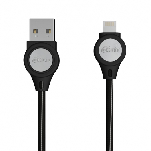 

Кабель USB-Lightning(8-pin) 2.0, Ritmix, 1m, черный, тканевая оплетка, LED подсветка (RCC-429)