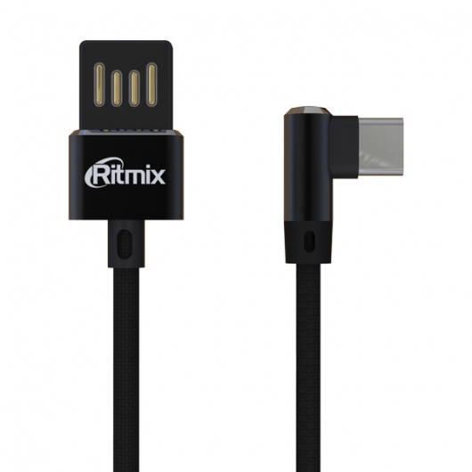 

Кабель USB-USB Type-C 2.0, Ritmix, тканевая оплетка, 1м, черный (RCC-438)