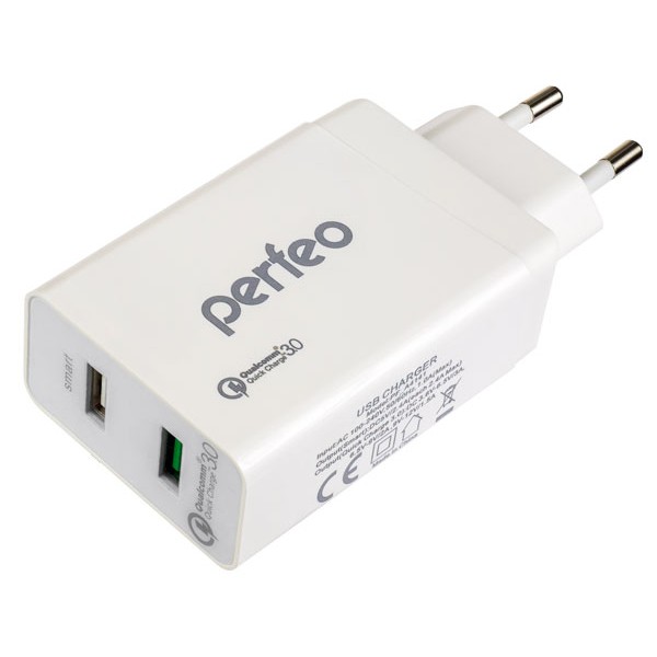 

Сетевое зарядное устройство Perfeo FAST 2, 2USB, 3A, белый (PF_A4141), FAST 2