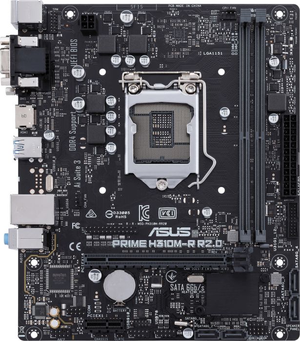 Материнская плата ASUS PRIME H310M-R R2.0, Socket1151v2, Intel H310, 2xDDR4, PCI-Ex16, 4SATA3, 7.1-ch, GLAN, 4 USB 3.1, VGA, DVI, HDMI, mATX, Bulk