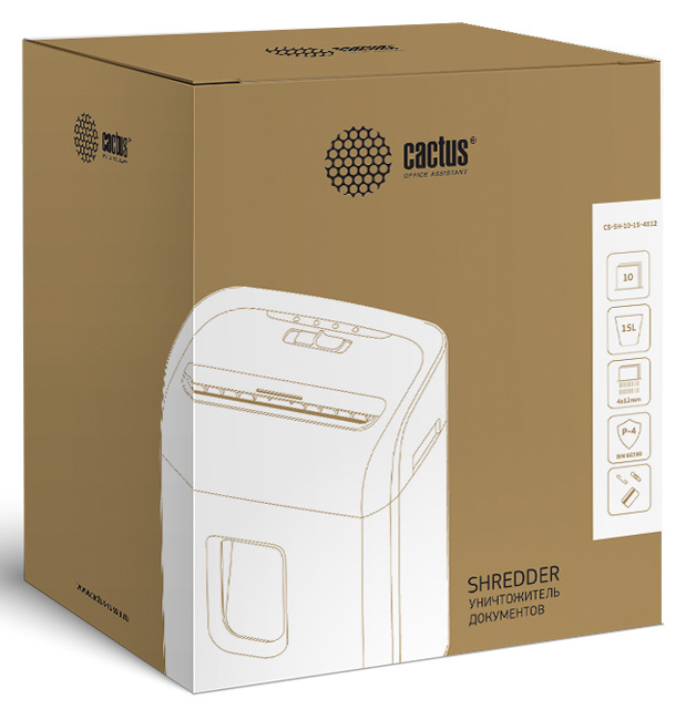 

Шредер Cactus CS-SH-10-15-4X12, секретность P-4, фрагменты - 4ммx1.2см, 15л, 10 листов, скрепки, скобы, карты, CS-SH-10-15-4X12